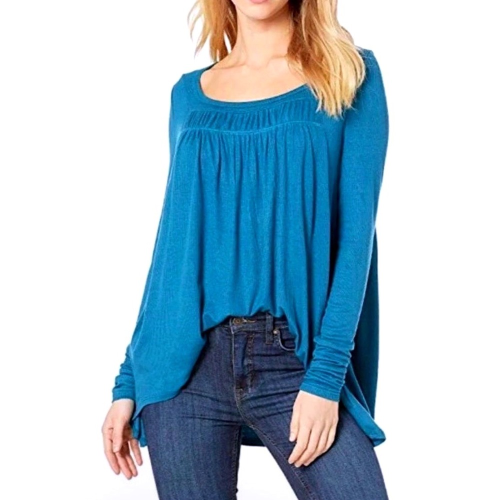 We The Free Love Valley Blue Scoop‎ Neck Tunic Top Women  Oversized XS